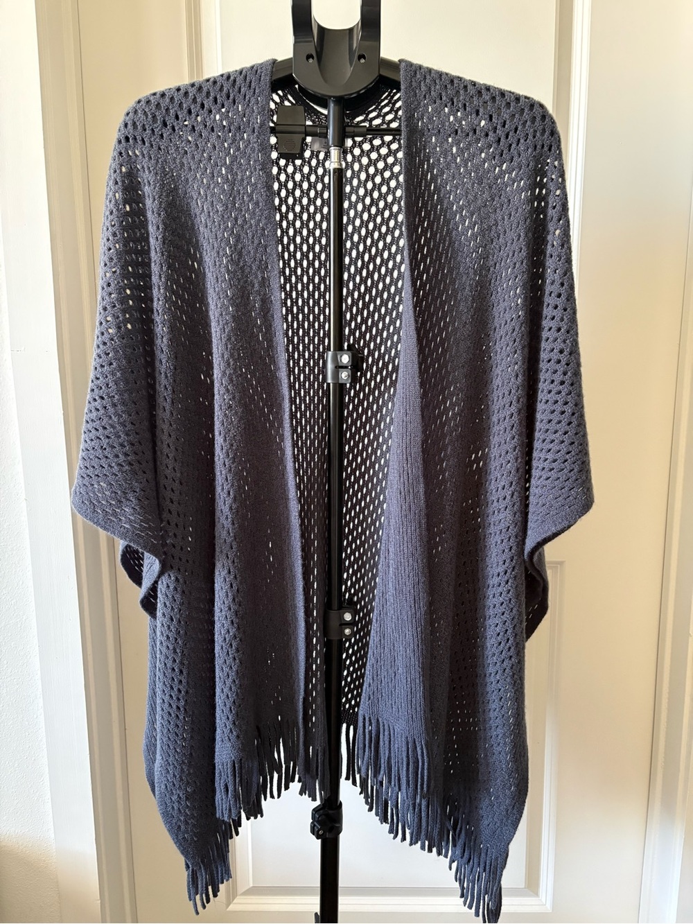 Melrose and Market Navy Open-Knit Fringe Poncho